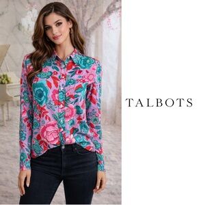 Talbots Floral Button-Up Shirt in Pink and Green